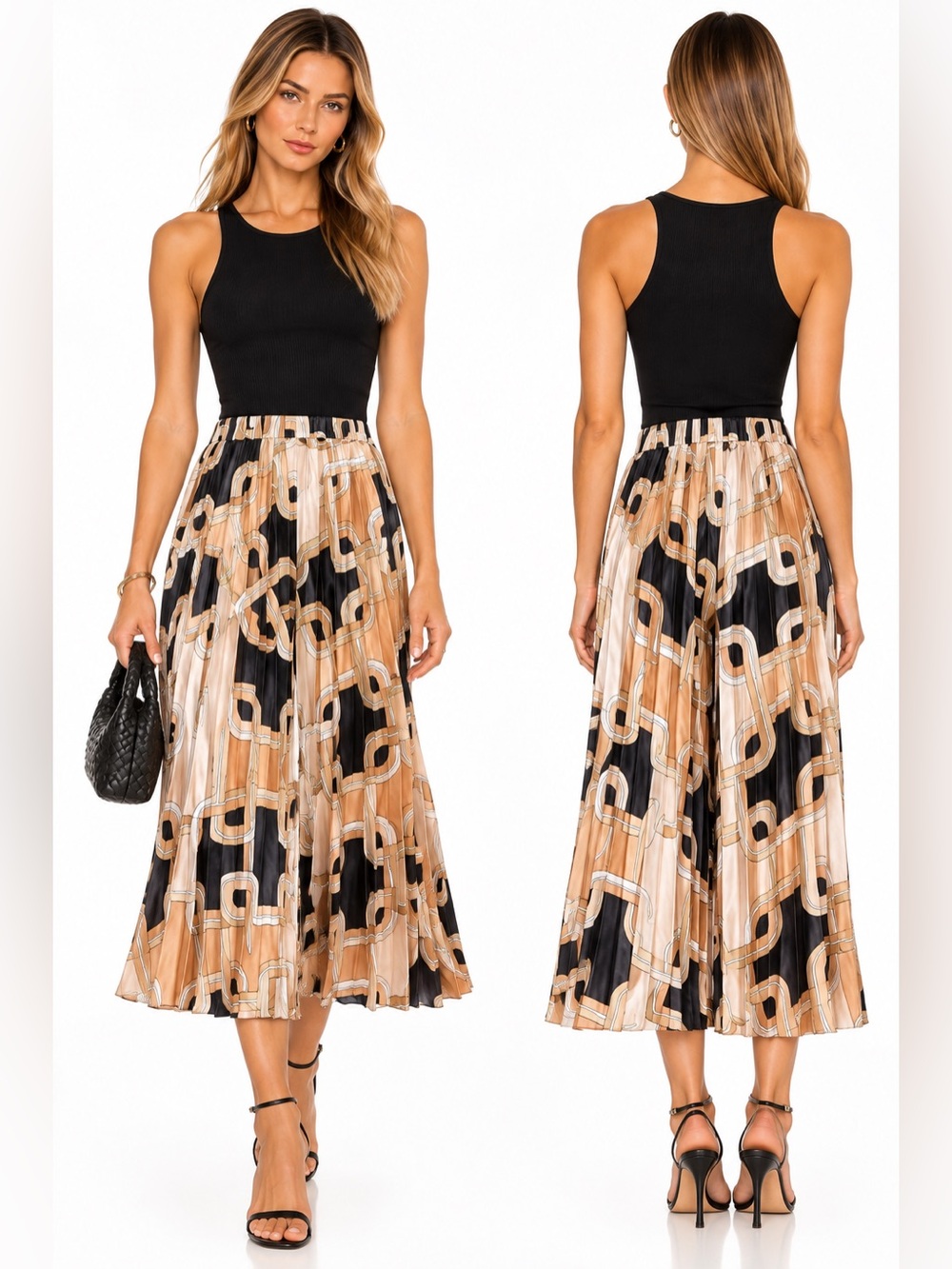 Richard Allan x H&M Pleated Satin Wide Leg Pants Chain Print Size Small